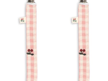 Konges Sløjd Powder Pink Check 2 Pack Pacifier Strap Sale