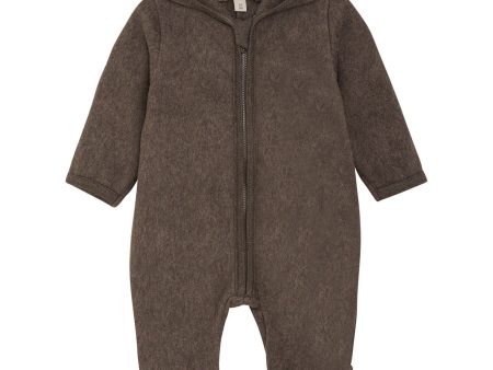 Huttelihut Brown Melange Pram Suit Ears Cot. Fleece Discount