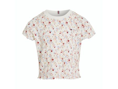 Tommy Hilfiger Ancient White Allover Flower Flower Pointelle Tee Ss Online now