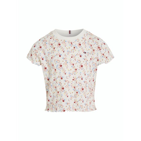 Tommy Hilfiger Ancient White Allover Flower Flower Pointelle Tee Ss Online now