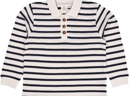 Copenhagen Colors Navy Cream Stripe Striped Pique Pikétröja For Discount