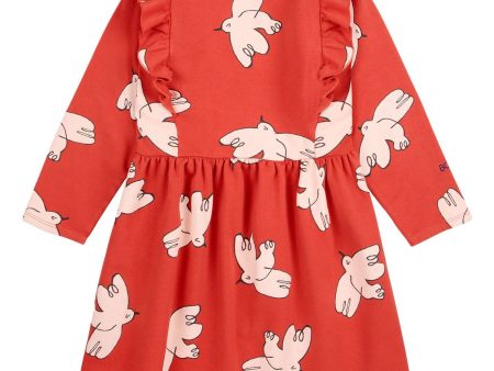 Bobo Choses Red Freedom Bird All Över Ruffle Dress For Cheap