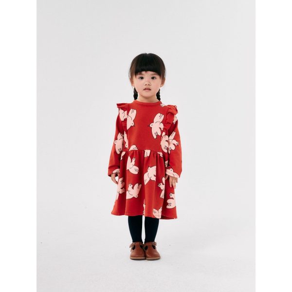 Bobo Choses Red Freedom Bird All Över Ruffle Dress For Cheap