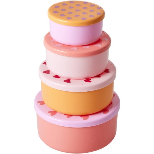 Rice Round Plastic Food Boxes with Hearts Prints - Set of 4 Online