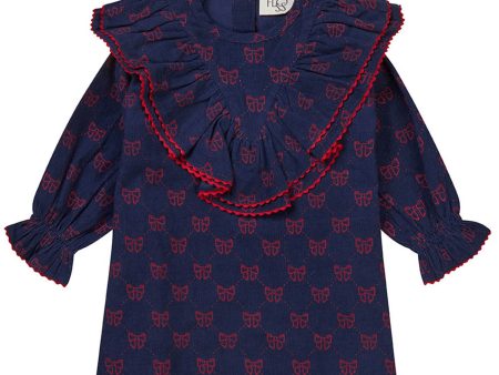 Flöss Navy Ruby Red Bows Luna Klänning Cheap