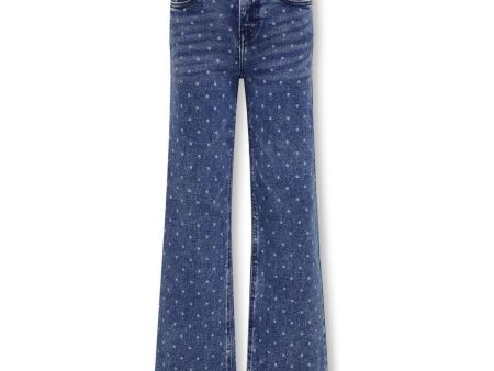 kids ONLY Medium Blue Denim Dot Juicy Life Dot Print Wide Denim Jeans Cheap