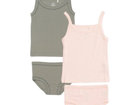 COPENHAGEN COLORS Grey  Soft Pink Comb. Rib Jersey 2Pack Straptop And Underpants For Sale