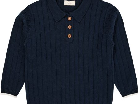 Copenhagen Colors Navy Cream Combi Merino Pikétröja Shirt For Sale