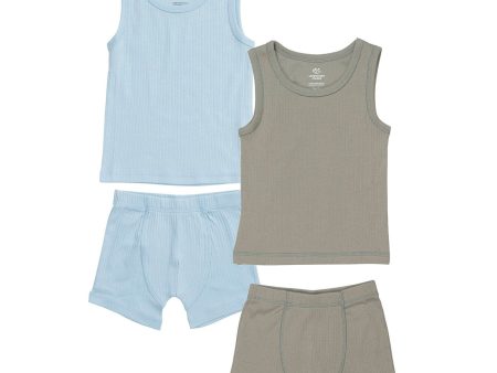 COPENHAGEN COLORS Lt. Grey  Lt. Blue Comb. Core Rib Jersey 2Pack Tank-Topp And Boxershorts Hot on Sale