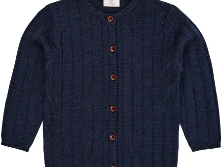 Copenhagen Colors Navy Merino Knitted Cardigan M. Bred Rib Online