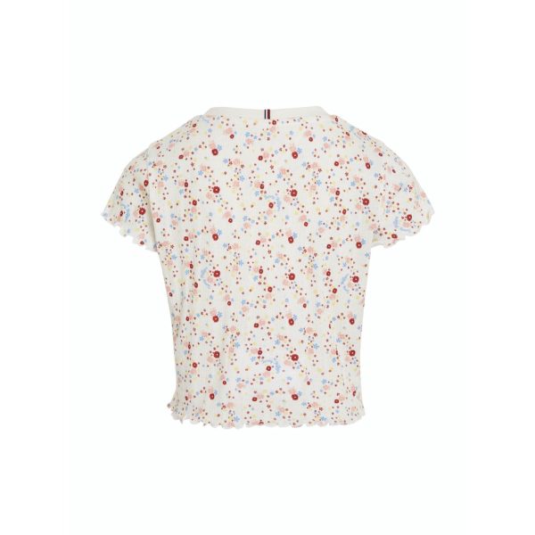 Tommy Hilfiger Ancient White Allover Flower Flower Pointelle Tee Ss Online now