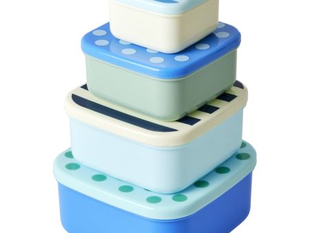 Rice Plastic Food Boxes with Stripes and Dots Prints - Set of 4 Online now