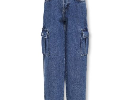 kids ONLY Medium Blue Denim Harmony Wide Cargo Carrot Jeans For Sale