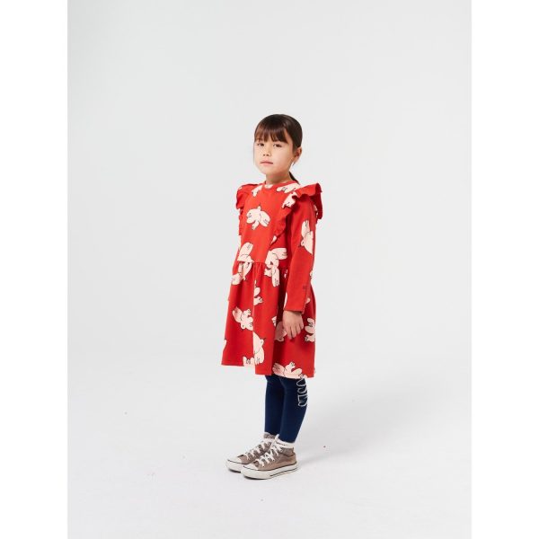 Bobo Choses Red Freedom Bird All Över Ruffle Dress For Cheap